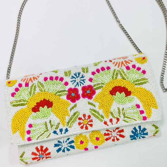 Hand Beaded Floral Summer Clutch Purse - Picture 1 of 8